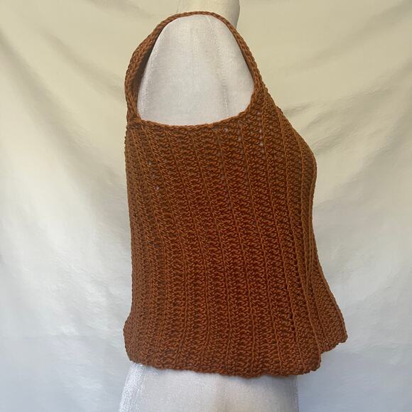 Handmade Crochet Crop Tank Womens Top Sz S Indie Y2K Boho Mustard Retro Cottage - Picture 5 of 12